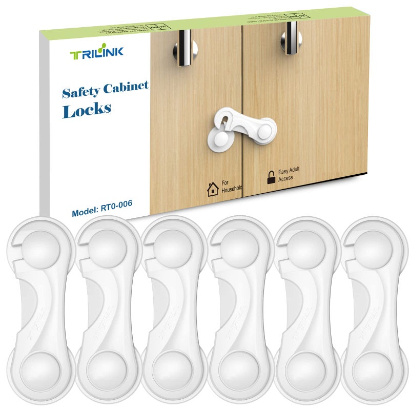 TRILINK Cabinet Locks for Babies 6 Pack, Baby Proofing Baby Safety Locks, Child Locks for Cabinets, Fridge Locks for Kids, Strong Adhesive No Drilling-Durable-Multifunctional for Furniture Kitchen - Image 1
